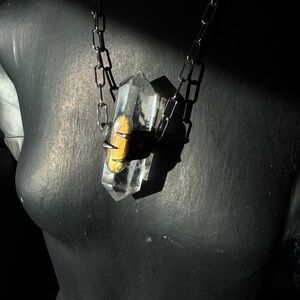 Crystal Pendant Necklace clear quartz labradorite statement necklace chunky